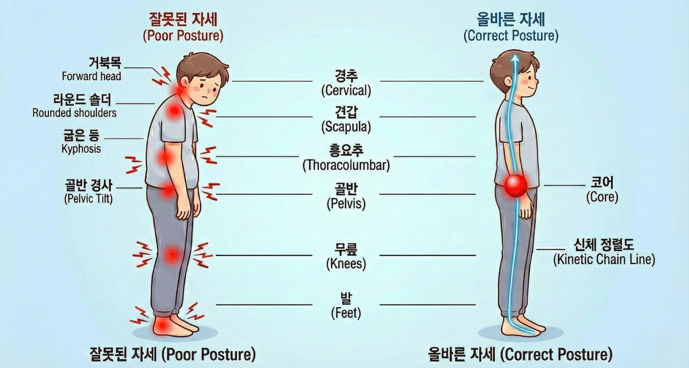 잘못된 자세와 올바른 자세 비교